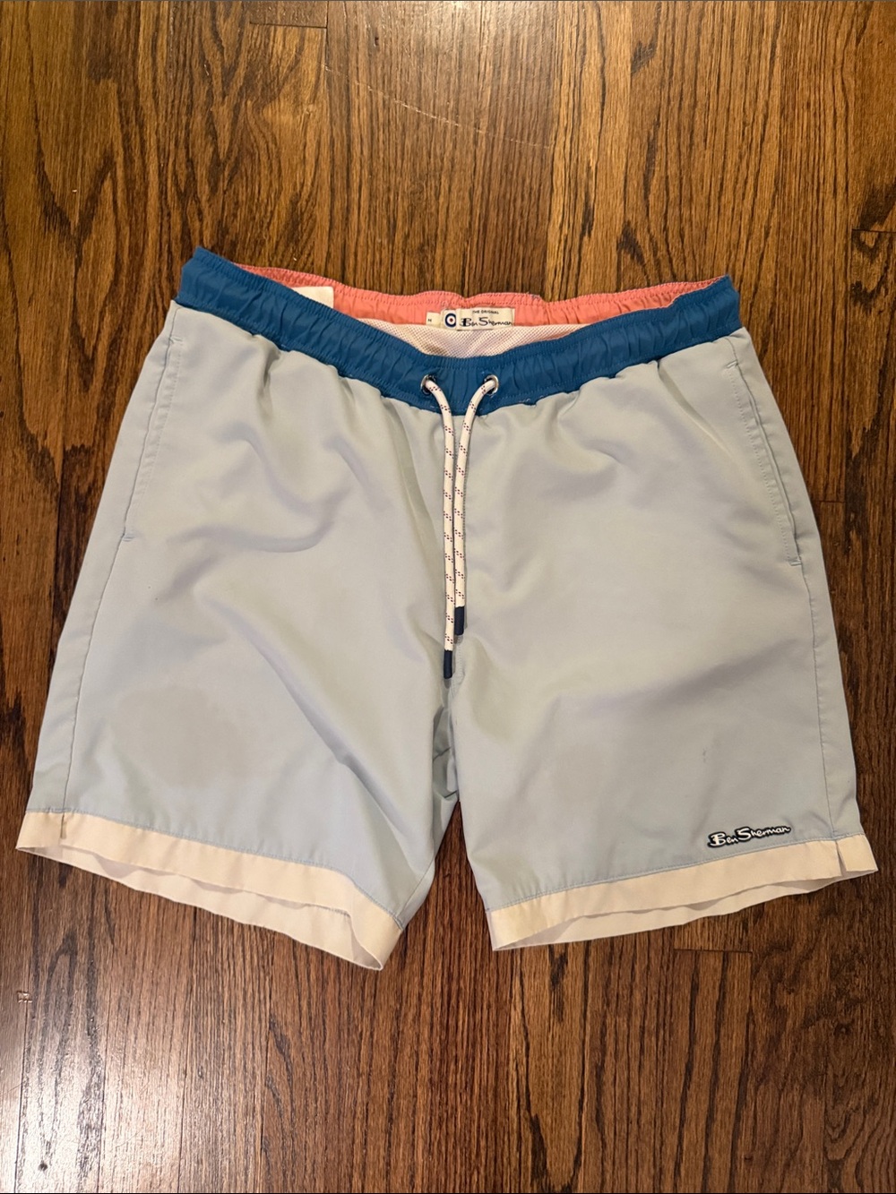 Ben Sherman Light Blue Swim Shorts with Blue Waistband and Pink Lining